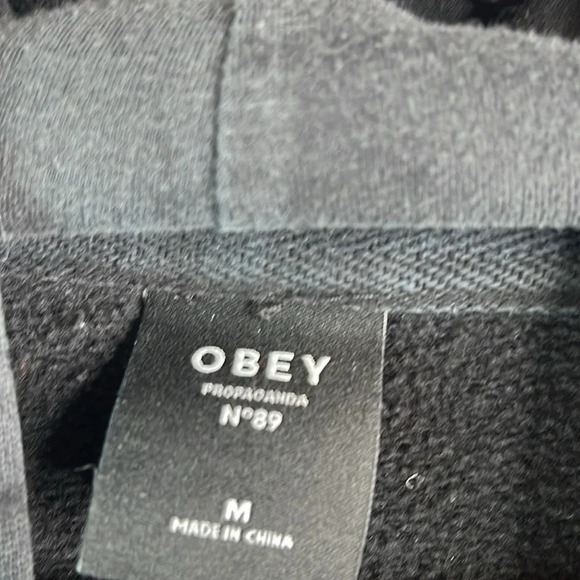 OBEY Graphic Logo Long Sleeve Hoodie Sweatshirt Black Kangaroo Pocket *As Is* M - Picture 7 of 12